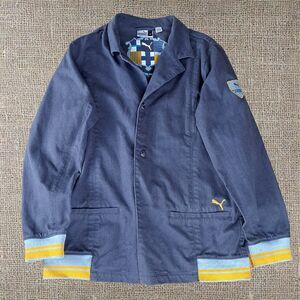 Classic PUMA Men’s Varsity Jacket - Gray Cotton Blend Size M Vintage 90s Style
